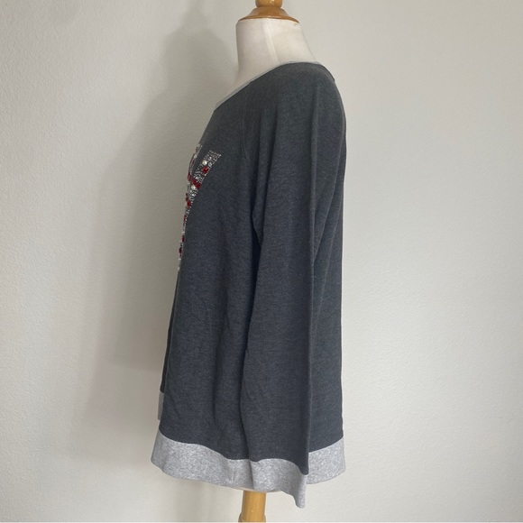 Style & Co. Gray Bling Joy Soft Top + Red Bling Joy Waffle Knit Top 1X Holiday - Picture 4 of 15
